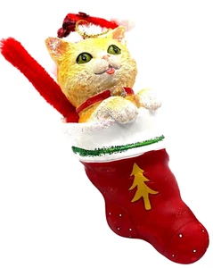 Cat In Christmas Stocking Tree Ornament - Picture 1 of 9