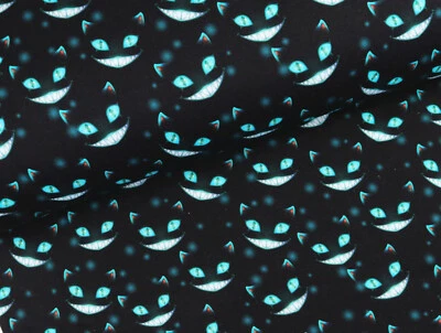 SWEAT Stoff Sweatshirt kuschlig Geisterkatze TÜRKIS auf SCHWARZ EUR 19,98/m - Bild 1 von 2