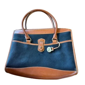 Dooney & Bourke Purse / Handbag All Weather Leather Black & Tan Bag Charm Retro - Picture 1 of 21
