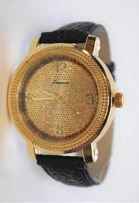NEW Geneva 25237 Women's Techno Large Gold Crystal Encrusted Black Fashion Watch - Image 1 of 4