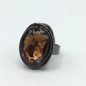 Faceted Faux Topaz Gunmetal Gray Oval Wire Wrap Nest Adjustable Ring Statement - Picture 1 of 10