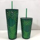 Lot 2 Starbucks 2021 Holiday Emerald Green Jeweled 16   24 Oz Tumbler Cup Venti