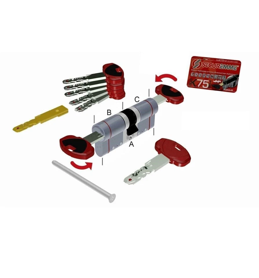 CILINDRO SECUREMME K75 EVO MODULARE FRIZIONATO 5 CHIAVI + 1 CANTIERE - Immagine 1 di 1