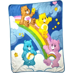 Care Bears Fleece Throw Blanket Rainbow Slide Clouds Soft Kids 50x60 Baby - Picture 1 of 4