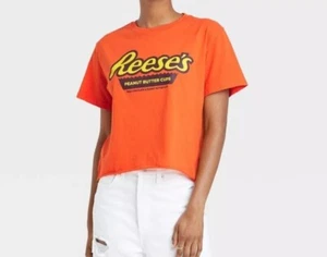 Reese's Peanut Butter Cup Large Cropped Short Sleeve Graphic Orange T-Shirt - Picture 1 of 3
