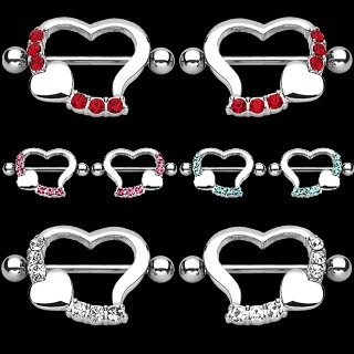 Um par (2 peças) de escudos/estribos de mamilo coração gema pavê. - Imagem 1 de 1