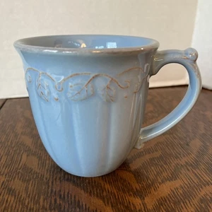Taza de café Longaberger azul claro vintage vid gres diseño hoja rústica 12 oz - Imagen 1 de 9