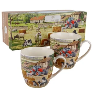 Juego de 2 tazas de China de la colección Leonardo Collie y ovejas escena de granja caja de regalo - Imagen 1 de 6