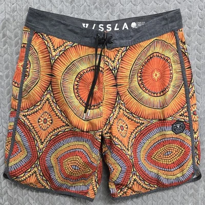 Vissla Board Shorts Para Hombres 34 Naranja Ligero Playa Piscina Geométrico Coco Natación Foto 1 de 4