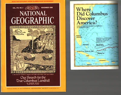 NATIONAL GEOGRAPHIC November 1986 COLUMBUS LANDFALL Nina TOKYO Sharks W/MAP - Image 1 of 2