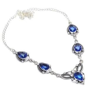 Collar Joyería Plata de Ley 925 Hecho a Mano Piedras Preciosas Tanzanita Azul Talla 18" - Imagen 1 de 1