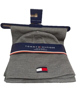 Nuevo TOMMY HILFIGER Gris TH Logo 2 Piezas Adulto Sombrero y Bufanda Conjunto Precio de venta sugerido por el fabricante $98 Foto 1 de 4