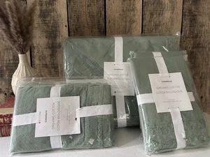 NEU Crate & Barrel King/Groß Bettdecke + (4) Kissenbezüge BIO-BAUMWOLLE Lilienpolster grün 400 $ - Bild 1 von 7