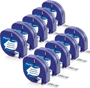 10x 91221 12mm Blanco Plástico Cinta para DYMO LetraTag LT-100H 100T 200B XM - Imagen 1 de 9