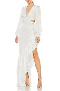 Mac Duggal 49524 langärmliges Kleid mit kaskadenförmigen Details Größe 2 weiß 398 $ - Bild 1 von 2