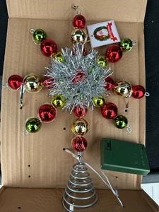 Mr Christmas Beleuchteter Baumaufsatz Lametta Stern Rot Grün Gold Kunststoff Kugeln Neu - Bild 1 von 1