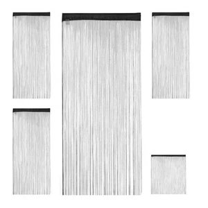 Cortina flecos negra Visillos decorativos Cortinas ajustables poliéster 90 cm - Imagen 1 de 8