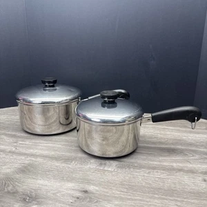 Revere Ware 1 1/2 Quart & 2 Quart 95K, 95D Soßenpfannen mit Deckel Töpfe Set Edelstahl - Bild 1 von 7
