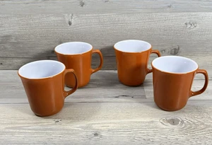 Juego de 4 tazas de café vintage PYREX Corning naranja quemado óxido marrón mango en D - Imagen 1 de 8