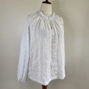 Old Navy weiße bestickte strukturierte feminine Landhausbluse. Große - Bild 1 von 12