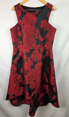 Donna Ricco Women's Dress Size 14 Red & Black Floral High Low Sleeveless Party - Image 1 of 4