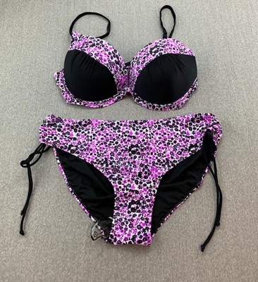 Bikini Tankini acolchado con aros 2 piezas traje de baño para mujer talla 2XL negro púrpura floral Foto 1 de 4