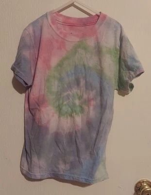 Spiral tie dye pink, green, blue and purple T-shirt - Image 1 of 3