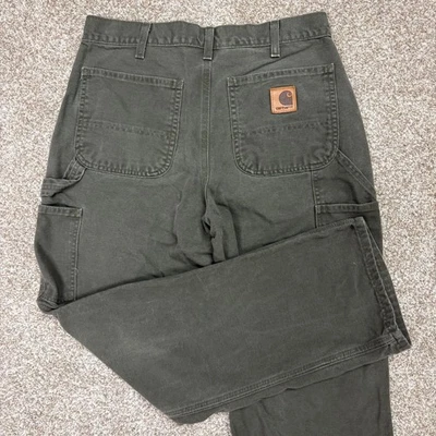 Calça Carpinteiro Masculina Vintage Carhartt Lona Verde Escuro Roupa de Trabalho 32x30B11MOS - Imagem 1 de 4
