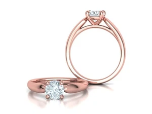 1 Ct Natural Moissanite 14K Rose Gold Finish Solitaire Engagement Ring - Picture 1 of 4