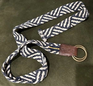 VINTAGE Rugby Polo Ralph Lauren D-Ring Ribbon Belt Size XL Stripe Navy White - Picture 1 of 8