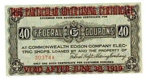 1919 Commonwealth Edison Electric Shops Federal Coupons Advertising Certificate - Picture 1 of 2