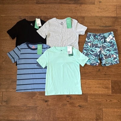 NWT Size 4-6 Lot H&M T Shirts Gap Shorts 5 Hawaii Aloha Tees New Cotton Boys  - Image 1 of 4
