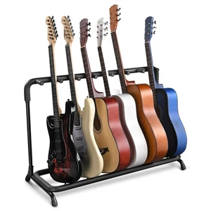 7 Porta Chitarra Rack Stand Pieghevole Stage Storage Organizza Basso DJ Acustico - Foto 1 di 9