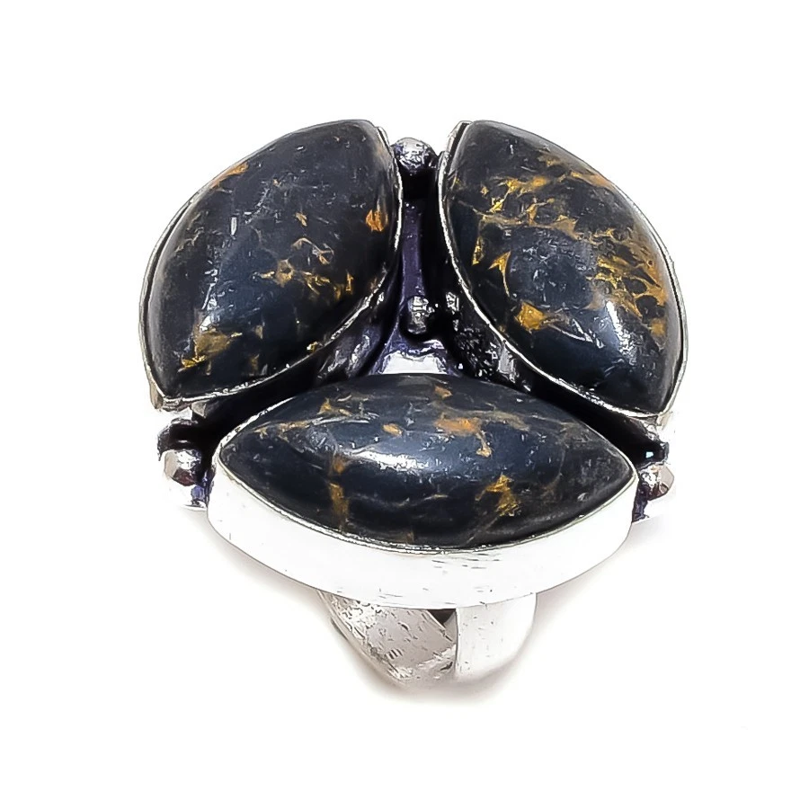 Кольцо из стерлингового серебра 925 пробы с черной бирюзой медь размер 7 P085 - Изображение 1 из 4