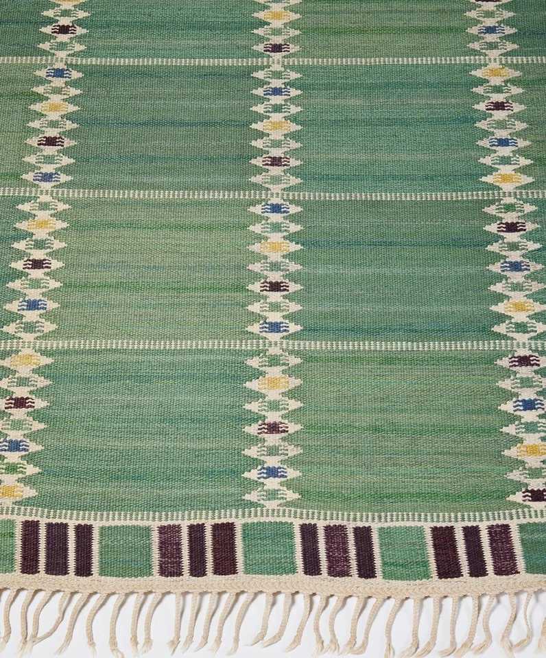 Alfombra geométrica Kilim sueca escandinava verde para sala de estar alfombra dormitorio Foto 1 de 4