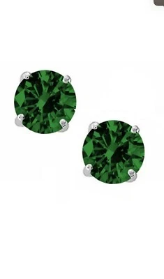 0.50-4.00 Ct. 14K WGold Emerald Round Shape Stud w/ screw Back Earrings Created - Image 1 of 2