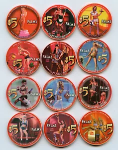 $5 Palms Set Completo di 12 Ragazze Calendario Chips Las Vegas 2005 Obsoleto - Foto 1 di 2
