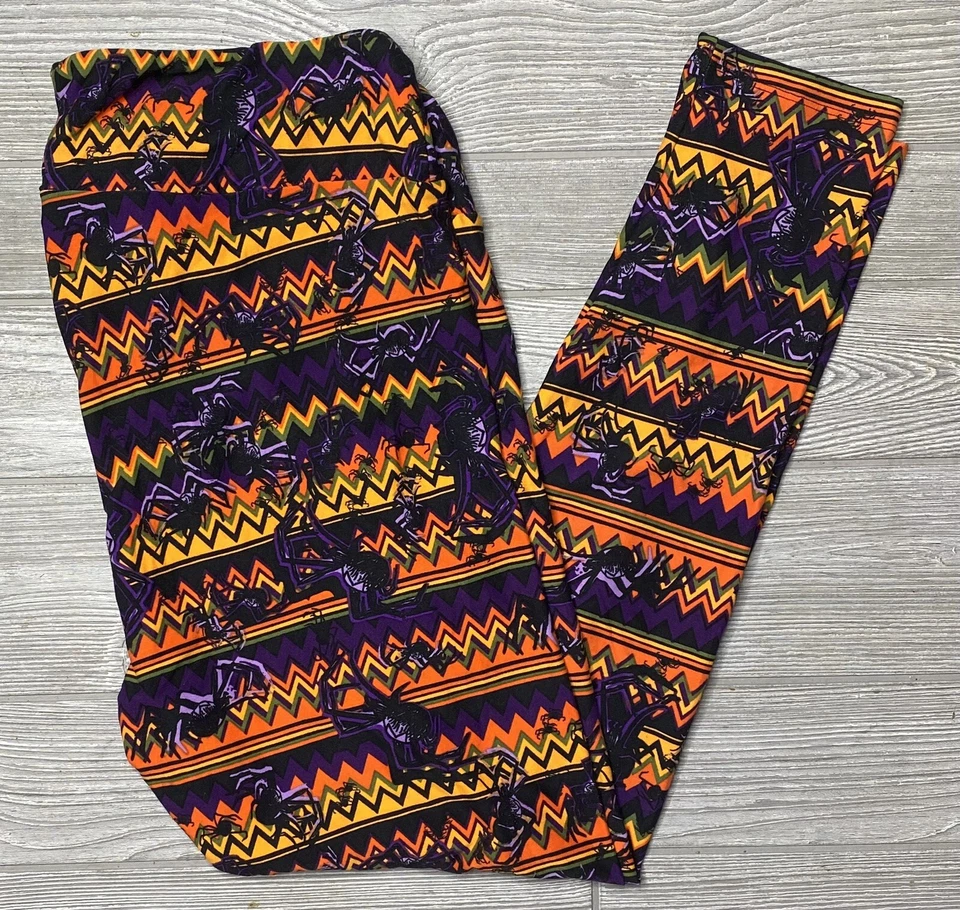 NUEVO Leggings Vintage Lularoe TC2 Halloween Púrpura Naranja Chevron con Arañas Foto 1 de 1