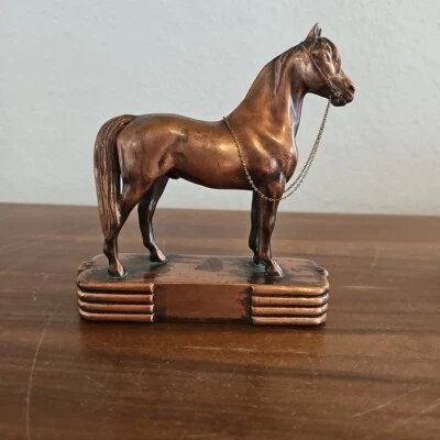 Antique Art Deco Copper Color Metal Horse Chain Figurine Trophy Unmarked  - Image 1 of 4