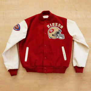 Mens San Francisco 49ers 80’s Varsity Wool with White Leather Sleeves Jacket