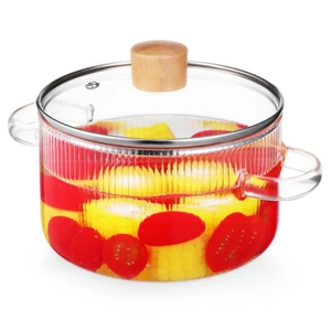 Simmer Pot Glass Saucepan Stewing Pot Glass Cookware with Lid for Soup Milk 1.6L - Picture 1 of 11