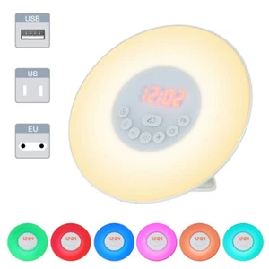 LED Digital Alarm Clock Sunrise Light Simulation Nature Sound Bedside Radio Lamp - Picture 1 of 15