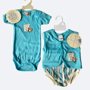 Vtg Cherished Teddies Baby Bodysuit 2 Piece Set Cotton Blue 3 6 9 Months Boy NWT - Picture 1 of 10