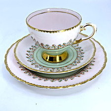 Royal Tuscan Pale Pink Teal Red Orange Teal Dots Gilt Rim Teacup Trio 5812H