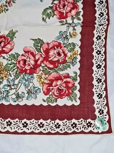 Vintage Taschentuch Taschentuch Krone getestet handgerollter Saum braun rose 12" - Bild 1 von 5