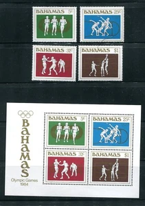 Bahamas 559 - 562, 562a Juego de estampillas y hoja de los Juegos Olímpicos de Verano MNH 1984 - Imagen 1 de 4