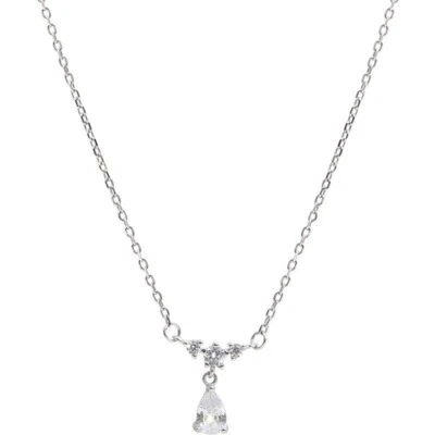 925 Placcato Argento Cristallo Gioielli Cuore Goccia Catenina Ciondolo Lucente - Immagine 1 di 4