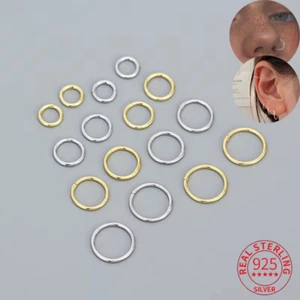2PCS Solid 925 Sterling Silver Nose Ring Hoop Small Earring Septum Clicker Hinge - Picture 1 of 11