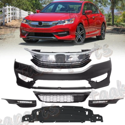 For 2016-2017 Honda Accord Front Bumper Cover Upper Lower Grill Fog Lights 16-17 Foto 1 de 4