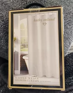 Kathy Ireland Waffle Weave Shower Curtain with Hooks 71 X 71 Inches - Picture 1 of 3